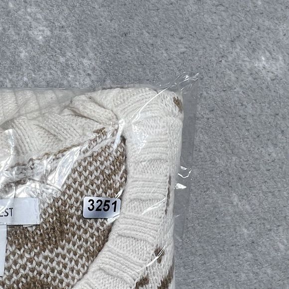 Nine West Sweater Womens Size XXL Cream Tan Animal Pattern Ribbed Long Sleeve - Picture 12 of 12